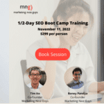 An image that shows our 1/2-day SEO boot camp on November 11, 2022, where we'll cover the basics of SEO and improving your rank in search.