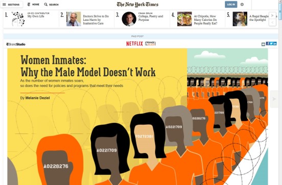 An image of the native ad for Orange is the New Black, which ran in the New York Times a few years ago. It's a great example of social currency in marketing.
