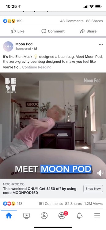 An image of the social ads run by Moon Pod. A great example of demand creation.