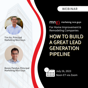 Join our webinar on July 26, 2023 on the topic of How to Build a Great Lead Generation Pipeline. Aimed at home services, home improvement and remodeling companies.